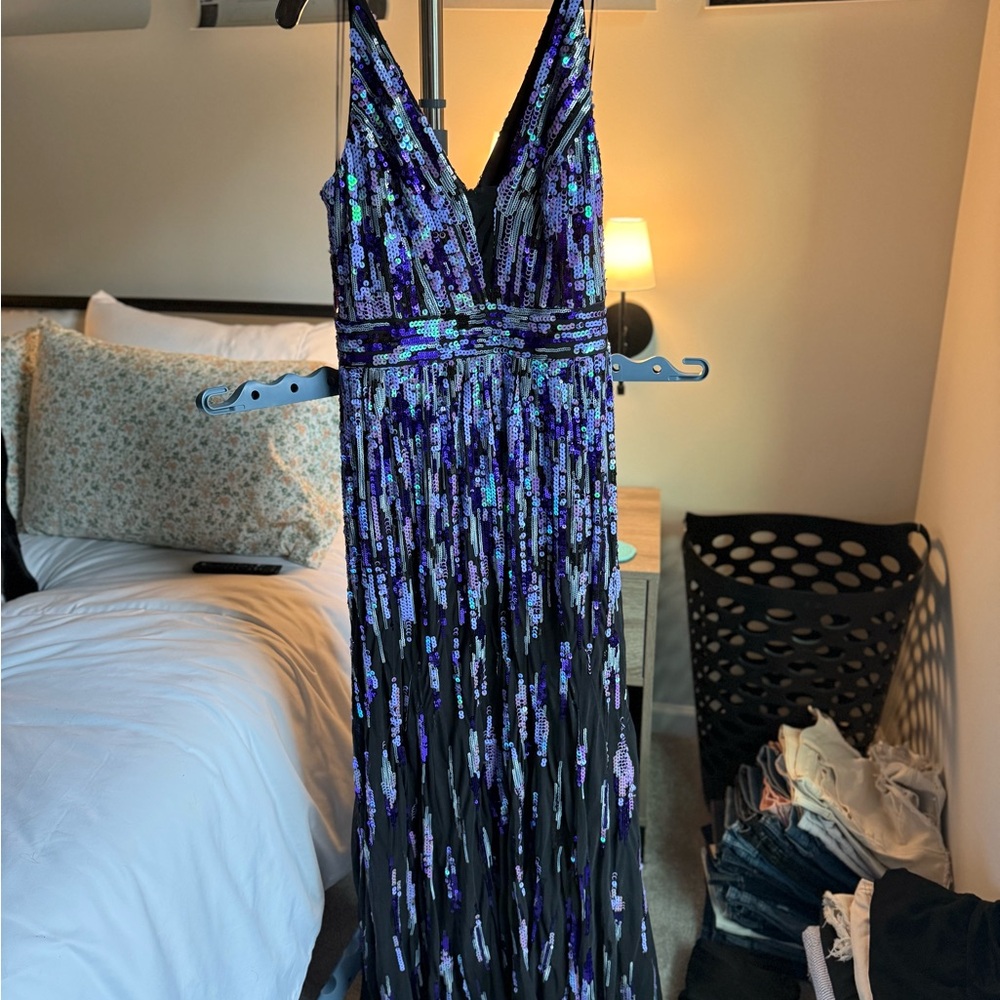 Dress the Population Black and Purple Sequin Dress